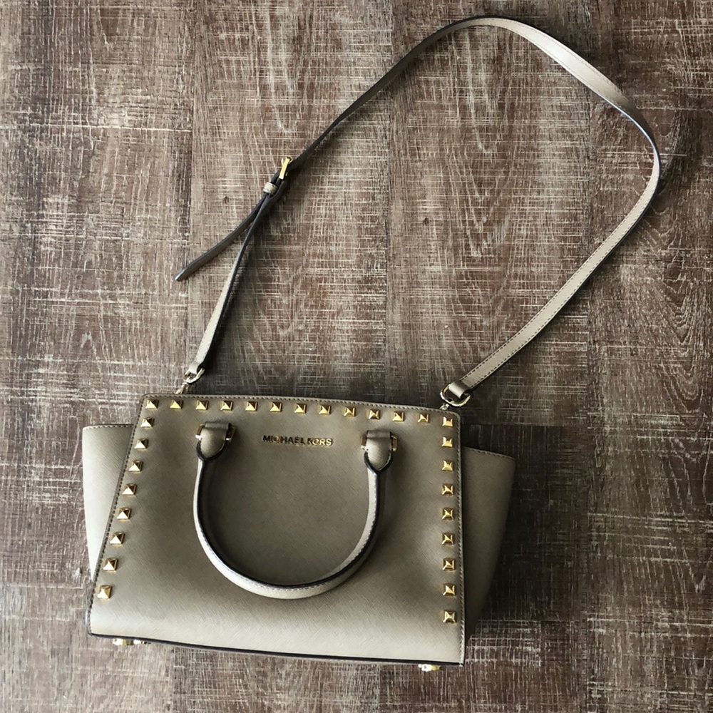 Beige studded Michael Kors purse